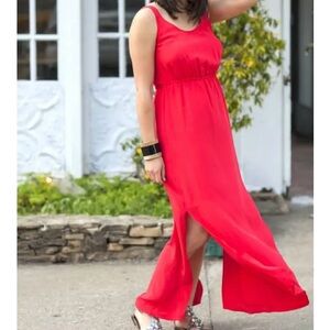 Club Monaco Womens 100% Silk Red Maxi Dress